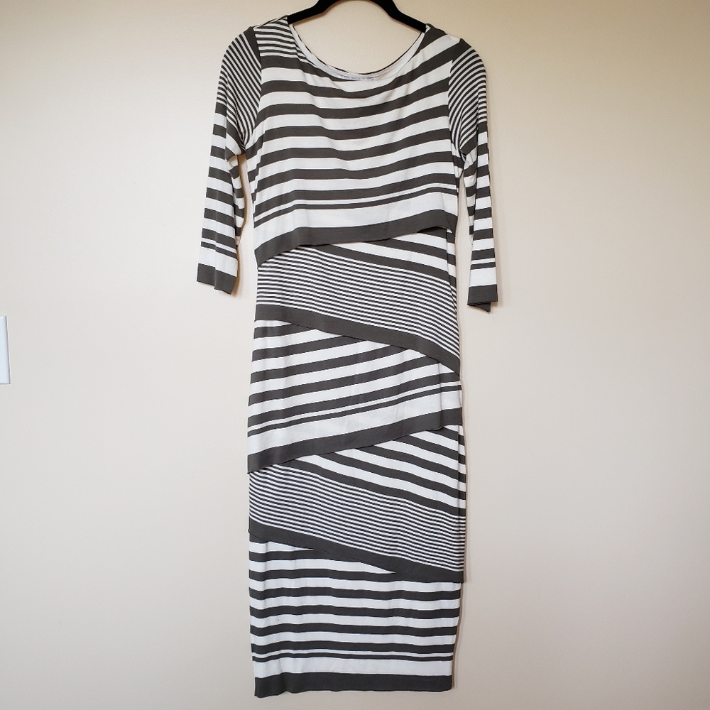 Anthropologie Bailey 44 Green & White Stripe Jersey Knit Midi Dress